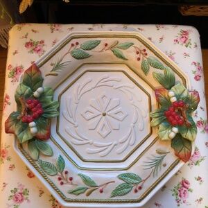 Fitz and Floyd Santa winter wonderland cookie plate large with raised details